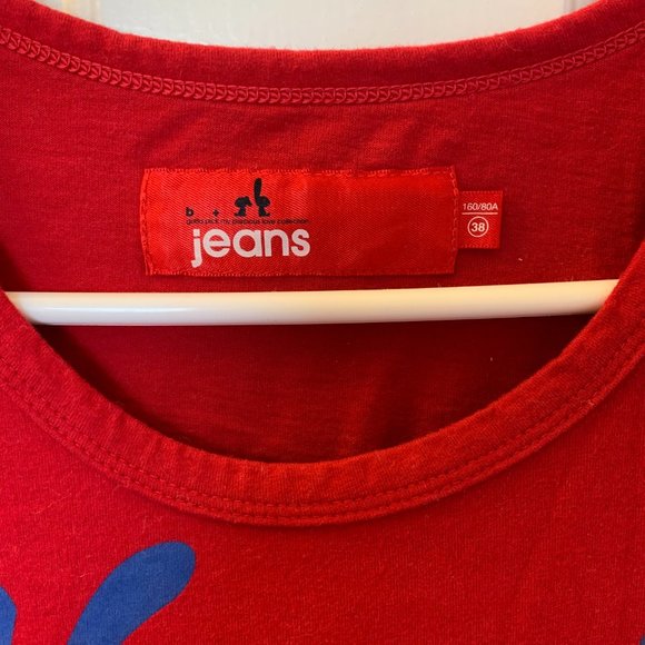 Red Long Sleeve Cotton Cartoon Cat T-shirt - Picture 4 of 6